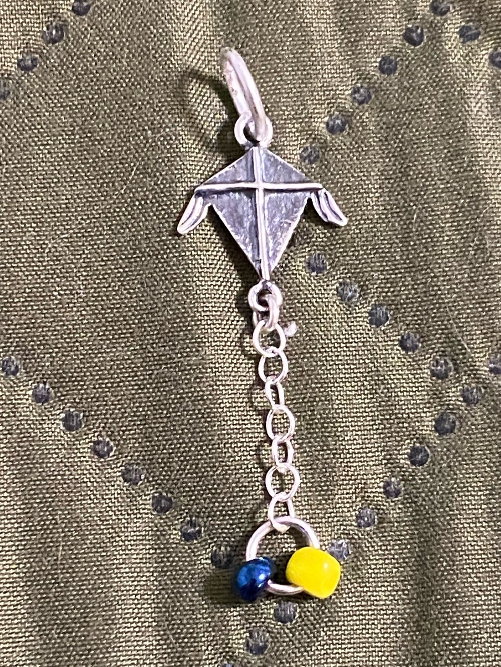 Silver 925 Kite Charm Pendant with Blue & Yellow Beads